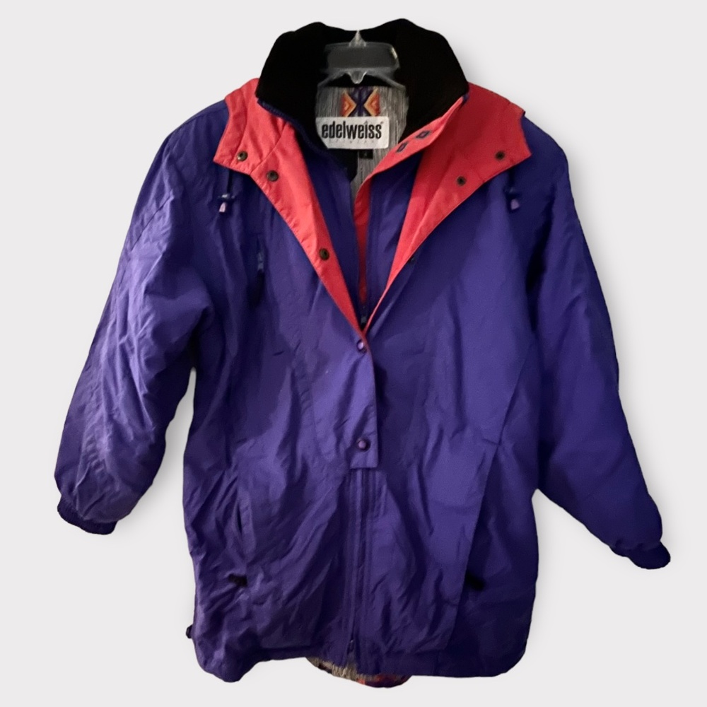 Vintage Edelweiss 80s Skiwear Blue Red Ski Snow Jacket Coat Sz S
